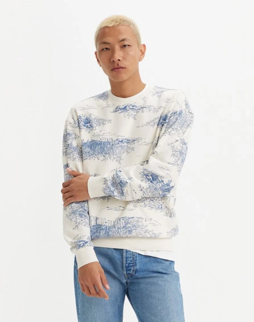 Levi's XXL Western Toile Pullover Sweatshirt White Blue Desert Casual Classic